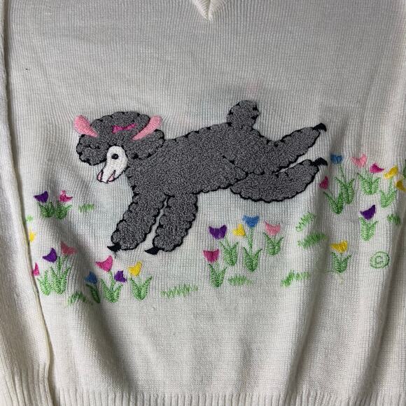 Vintage Cyn Les Novelty Sweater Womens Sz M Grey Lamb "I'll Never Forget ewe" - Picture 2 of 6